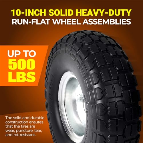 2-Pack 10-Inch Solid Rubber Flat Free Tire Wheels with 5/8" Bearings I423494