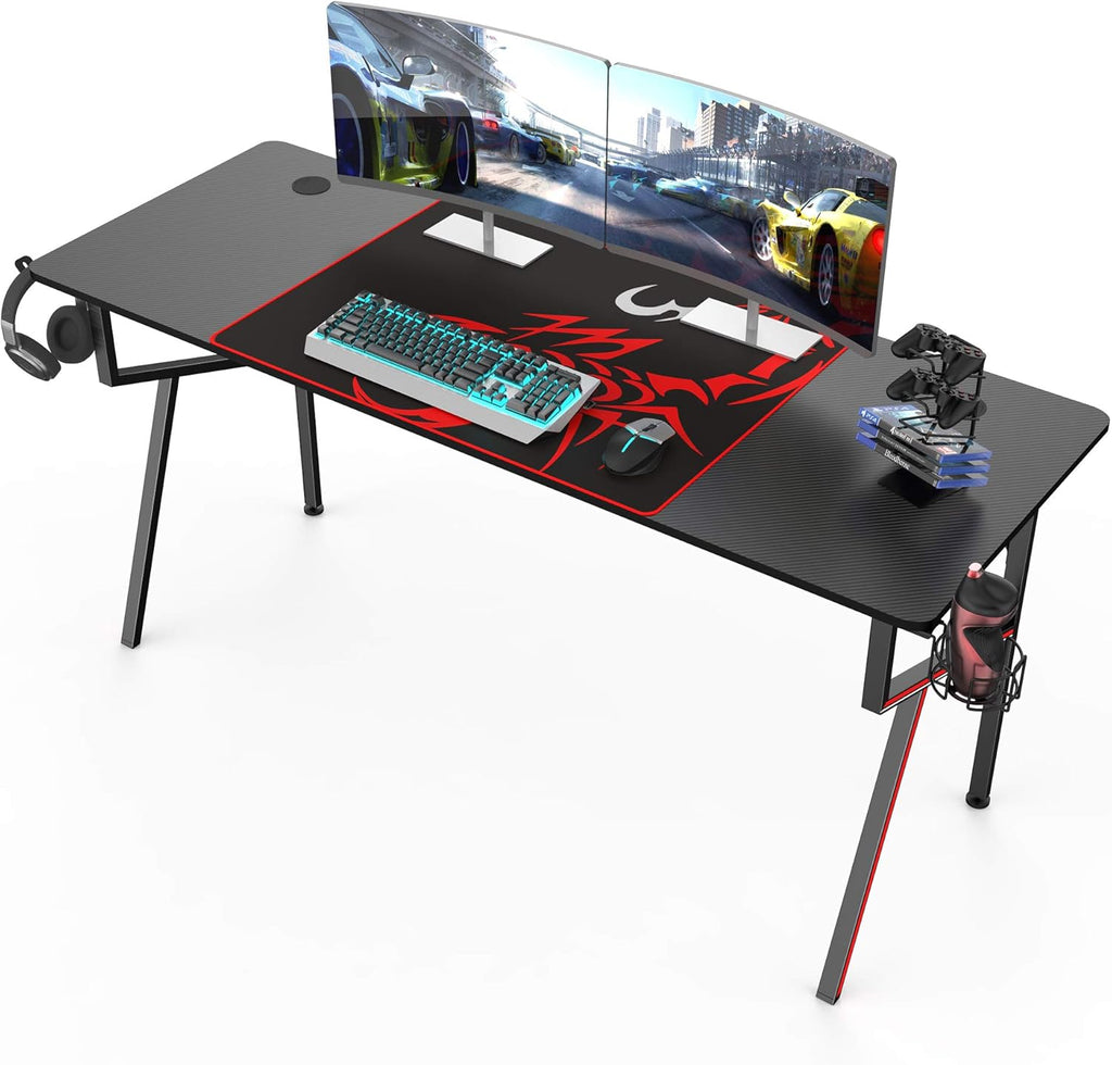 63'' Black Carbon Fiber Gaming Desk with Mouse Pad R2518