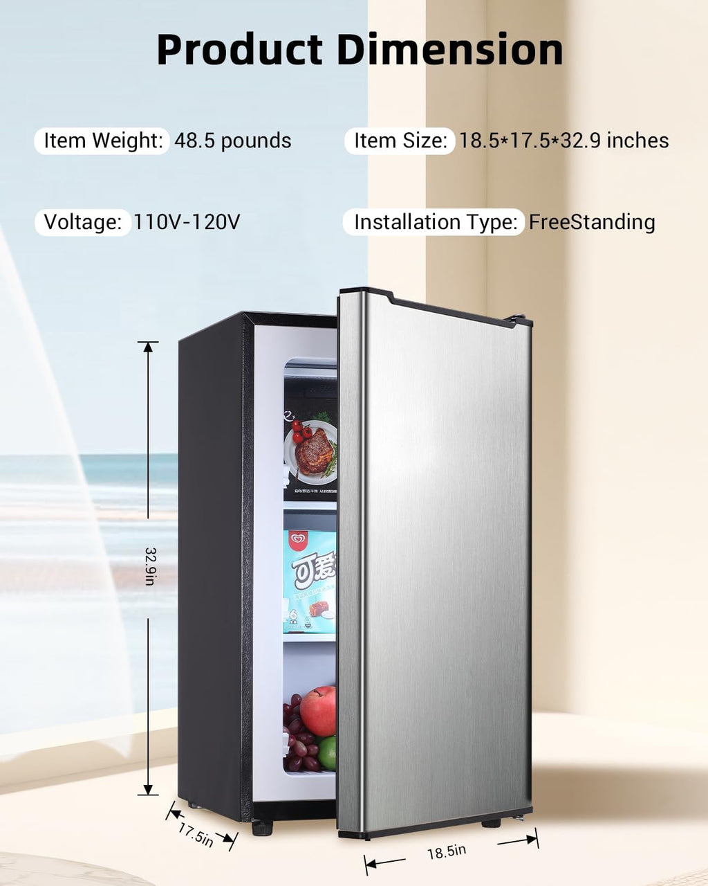 3.2 Cu. Ft. Compact Upright Freezer with 2 Shelves and 3 Level Adjustable Thermostat, Silver M998