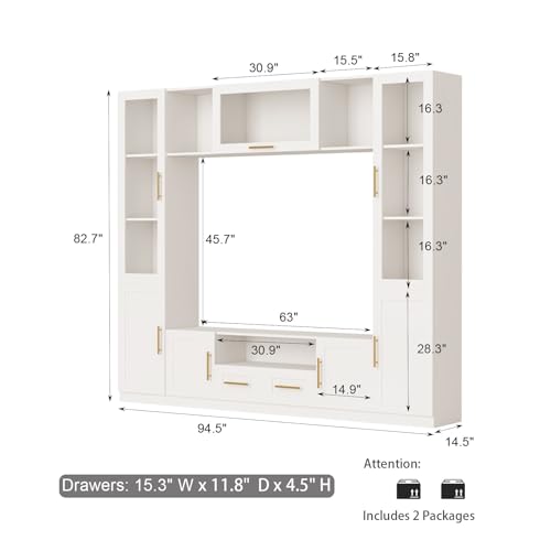 White TV Stand with Glass Doors & Shelves D429739