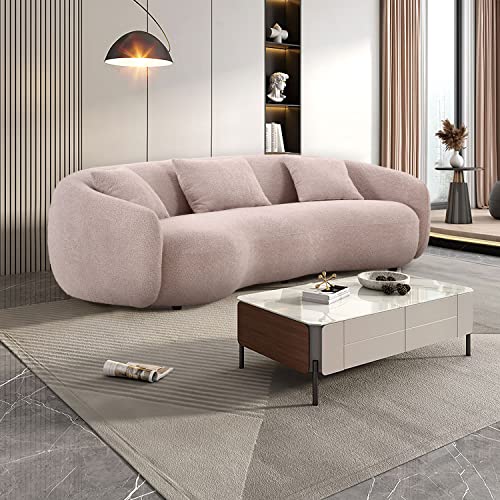 Brown Boucle Fabric 3-Seat Curved Sofa T4393