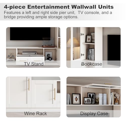White TV Stand with Glass Doors & Shelves D429739