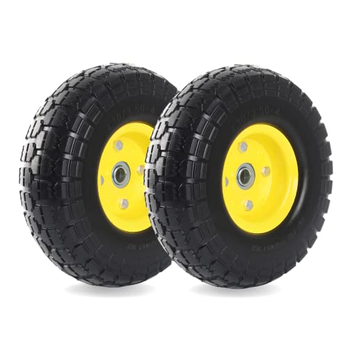 2-Pack 10-Inch Solid Rubber Flat Free Tire Wheels with 5/8" Bearings I423494