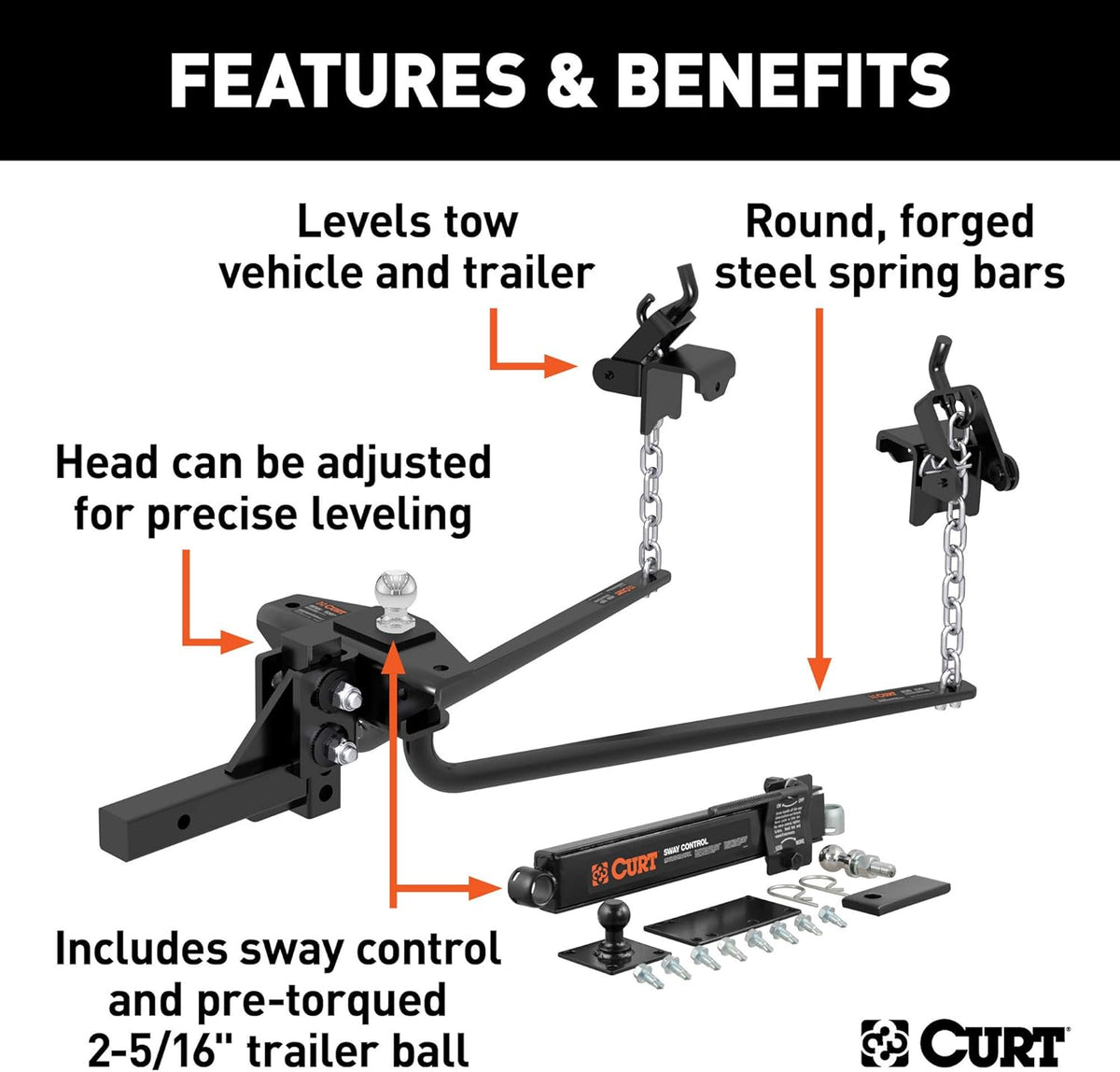 Round Bar Weight Distribution Hitch with Sway Control, 2-in Shank, 2-5/16-Inch Ball R960181