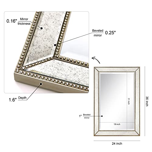 1"-Beveled Center Antique Mirror, Solid Wood Frame, 24" x 54", Champagne Y301690