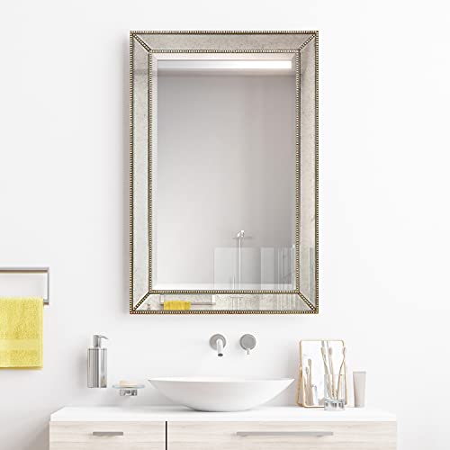 1"-Beveled Center Antique Mirror, Solid Wood Frame, 24" x 54", Champagne Y301690