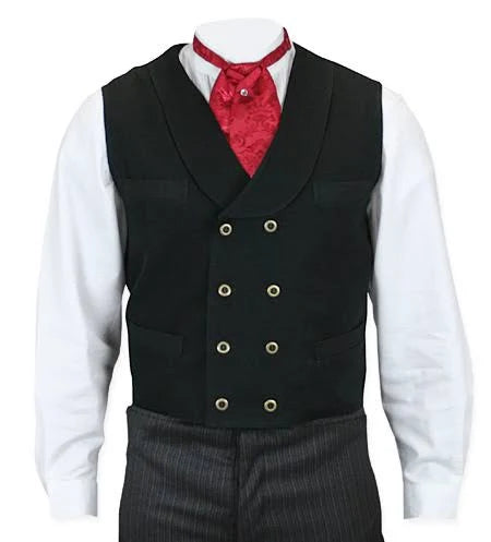 Black Cotton Canvas Double Breasted Vest U1982