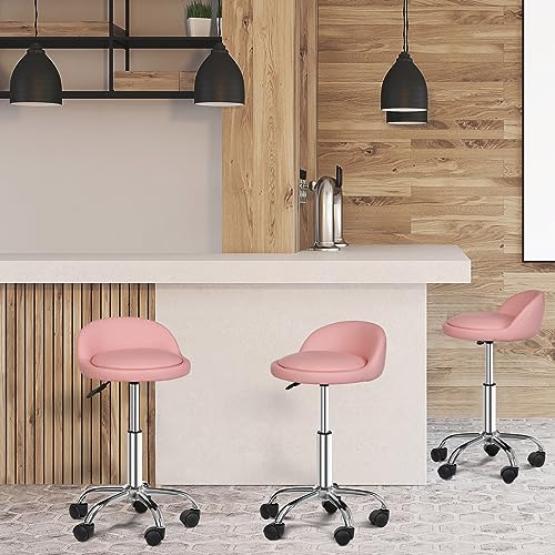 Pink Adjustable Height Hydraulic Rolling Swivel Stool with Back Rest K706