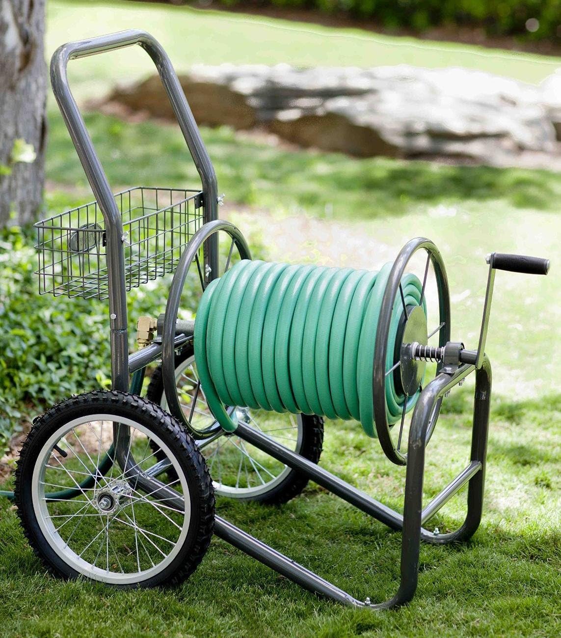 2-Wheel Pneumatic Tires Garden Hose Reel Cart, Holds 300-Feet of 5/8-Inch Hose - Gray D49280