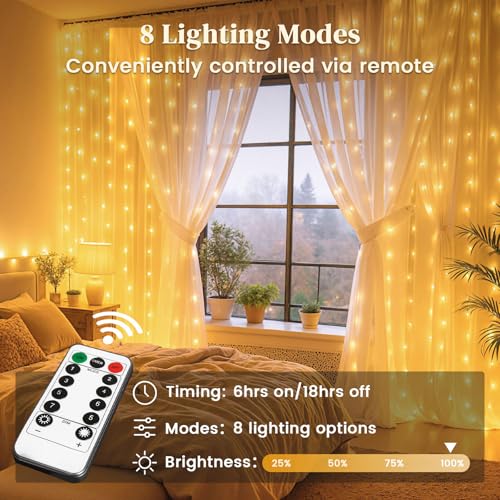 300 LED Fairy Curtain Lights, 9.8ft x 9.8ft Battery Operated Blue String Hanging Lights D9058