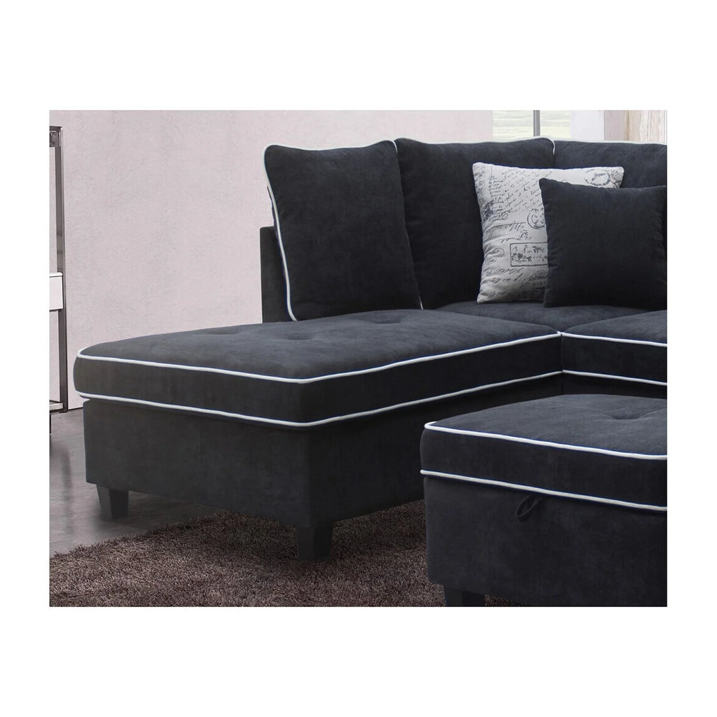 Country Cottage Fabric Sectional Sofa With Left-Facing Chaise And Storage Ottoman Q487