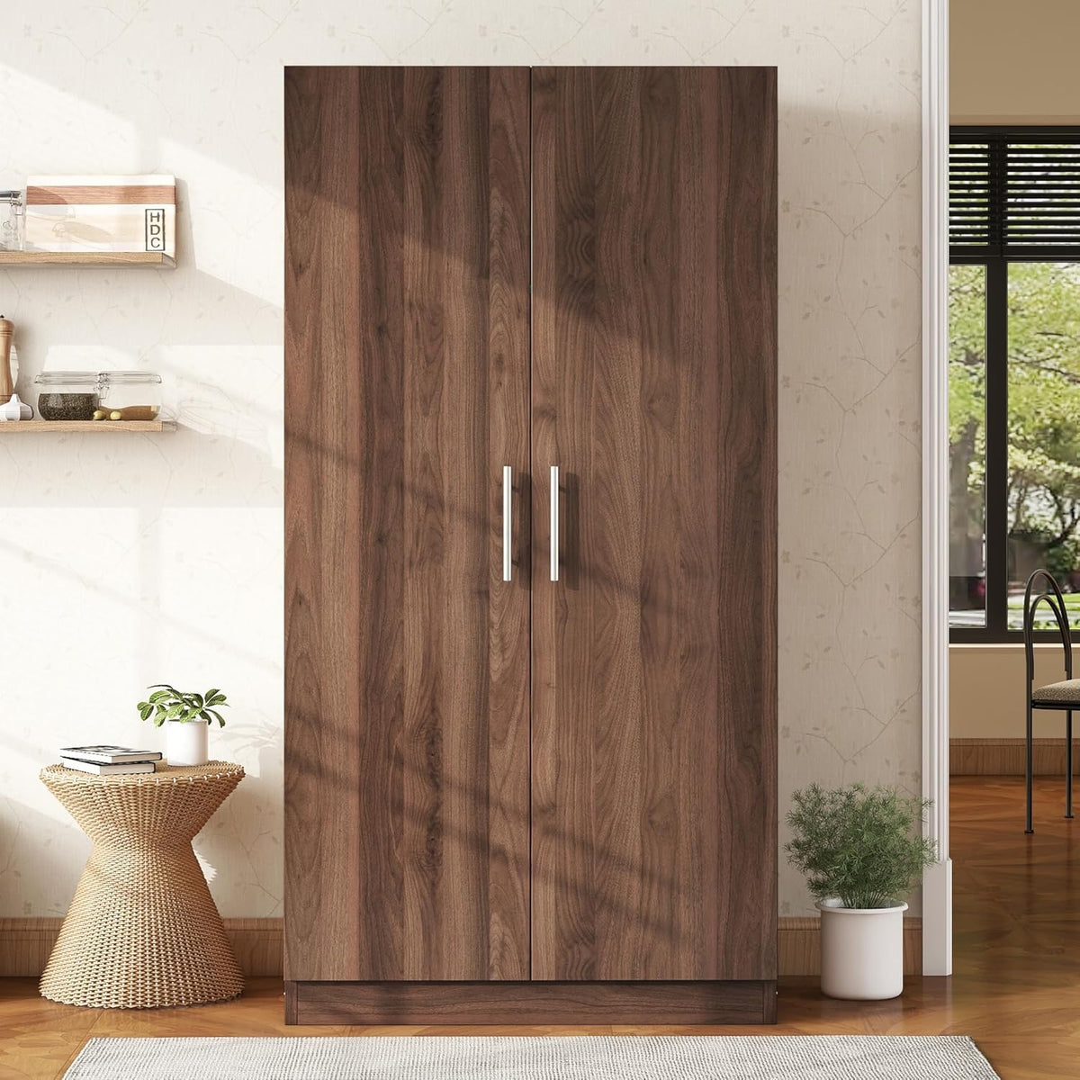 2-Door Wooden Wardrobe Armoire with 3 Storage Shelves H933