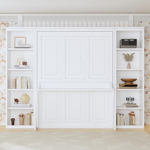 White Full Size Solid Murphy Bed with Desk and Shelves U33889
