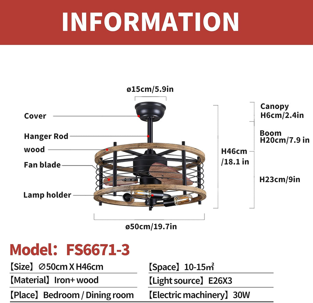 20-inch Caged Ceiling Fan with Light F54716