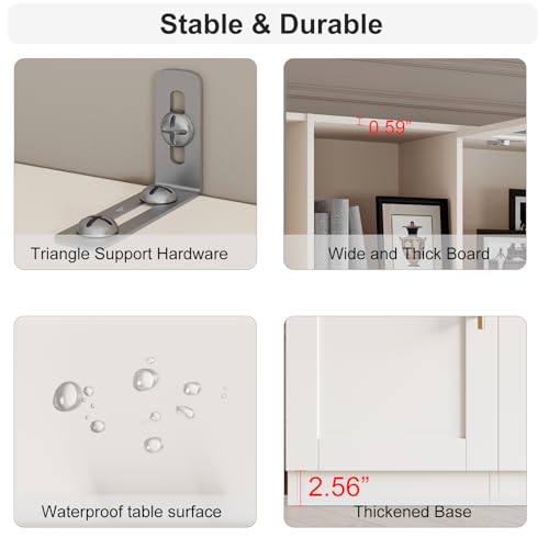 White TV Stand with Glass Doors & Shelves D429739