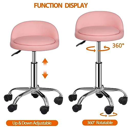 Pink Adjustable Height Hydraulic Rolling Swivel Stool with Back Rest K706