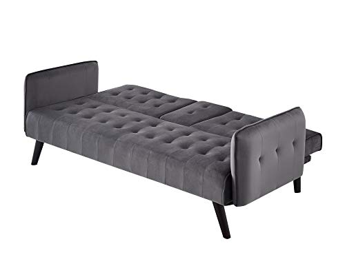 Blue Velvet Upholstered Futon Sofa Bed with Center Console and Cupholders F7599