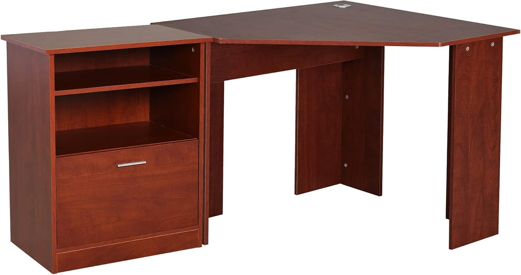 Cherry L-Shaped Computer Desk with Storage T97057