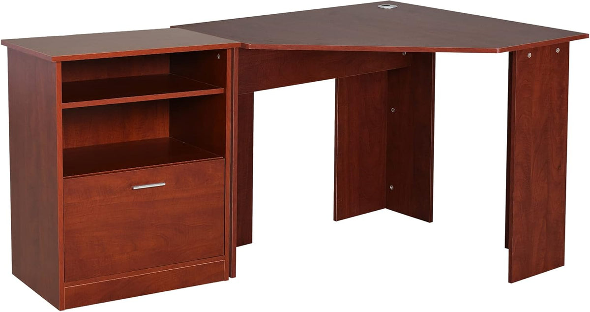 Cherry L-Shaped Computer Desk with Storage T97057