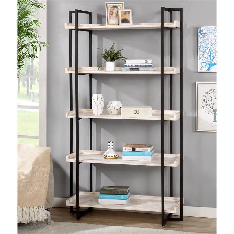 Contemporary Wood 5-Tier Bookcase in Antique White I53780