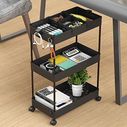 Black 3 Tier Rolling Cart with Wheels J2009