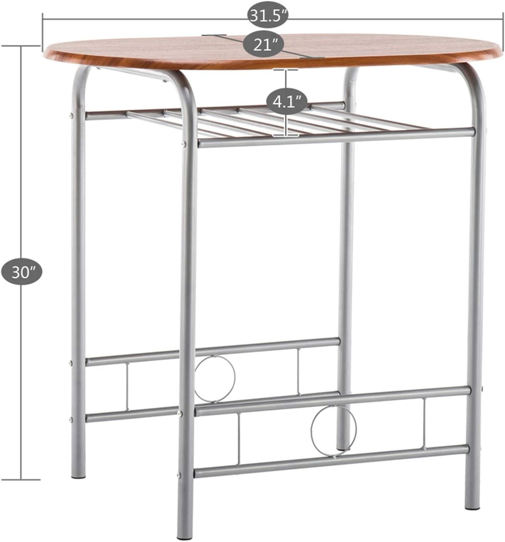 3-Piece Small Round Dining Table with Wine Storage Rack, Wood, Metal Frame, Brown G55672