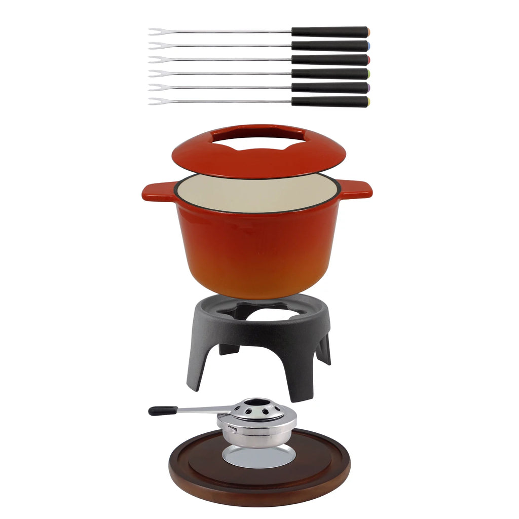 11-Piece Cast Iron Fondue Set Orange X97227