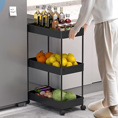 Black 3 Tier Rolling Cart with Wheels J2009