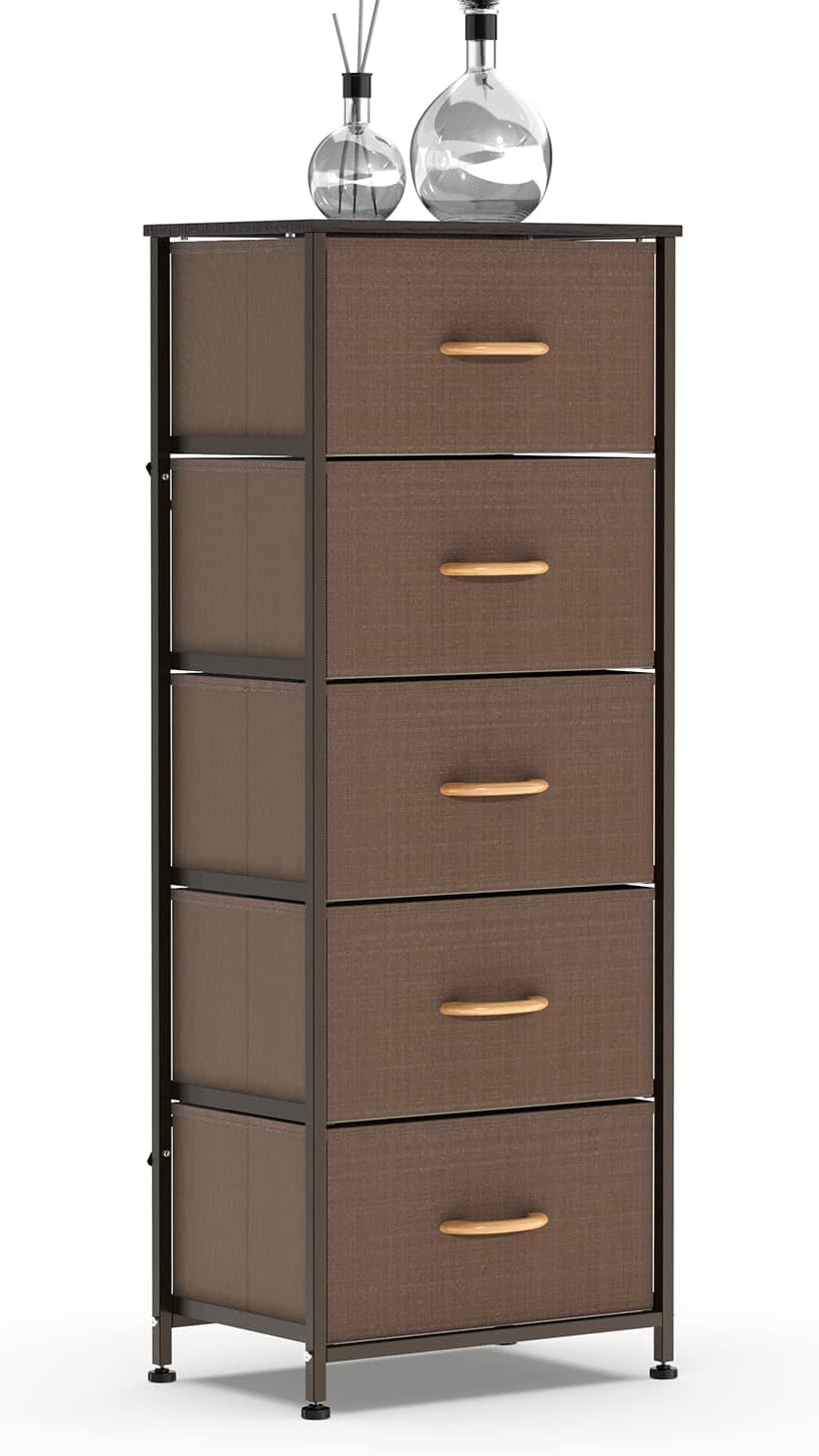 Charcoal 5 Drawer Fabric Dresser Tower D1396