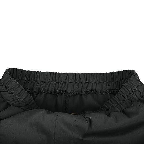 Women's Cotton Linen High Waisted Wide Leg Elastic Drawstring Shorts with Pockets T3249