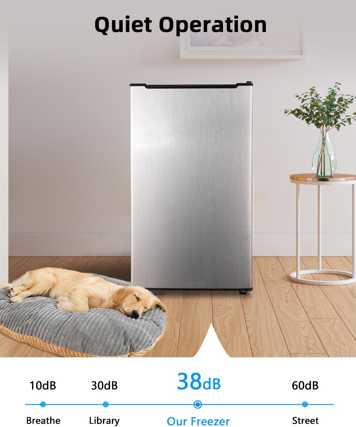 3.2 Cu. Ft. Compact Upright Freezer with 2 Shelves and 3 Level Adjustable Thermostat, Silver M998
