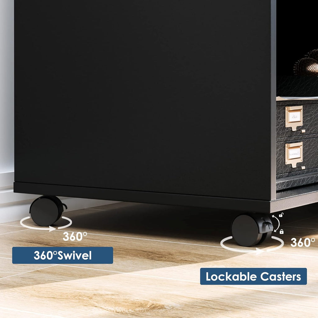 Black Wood Lateral File Cabinet with Lock E541