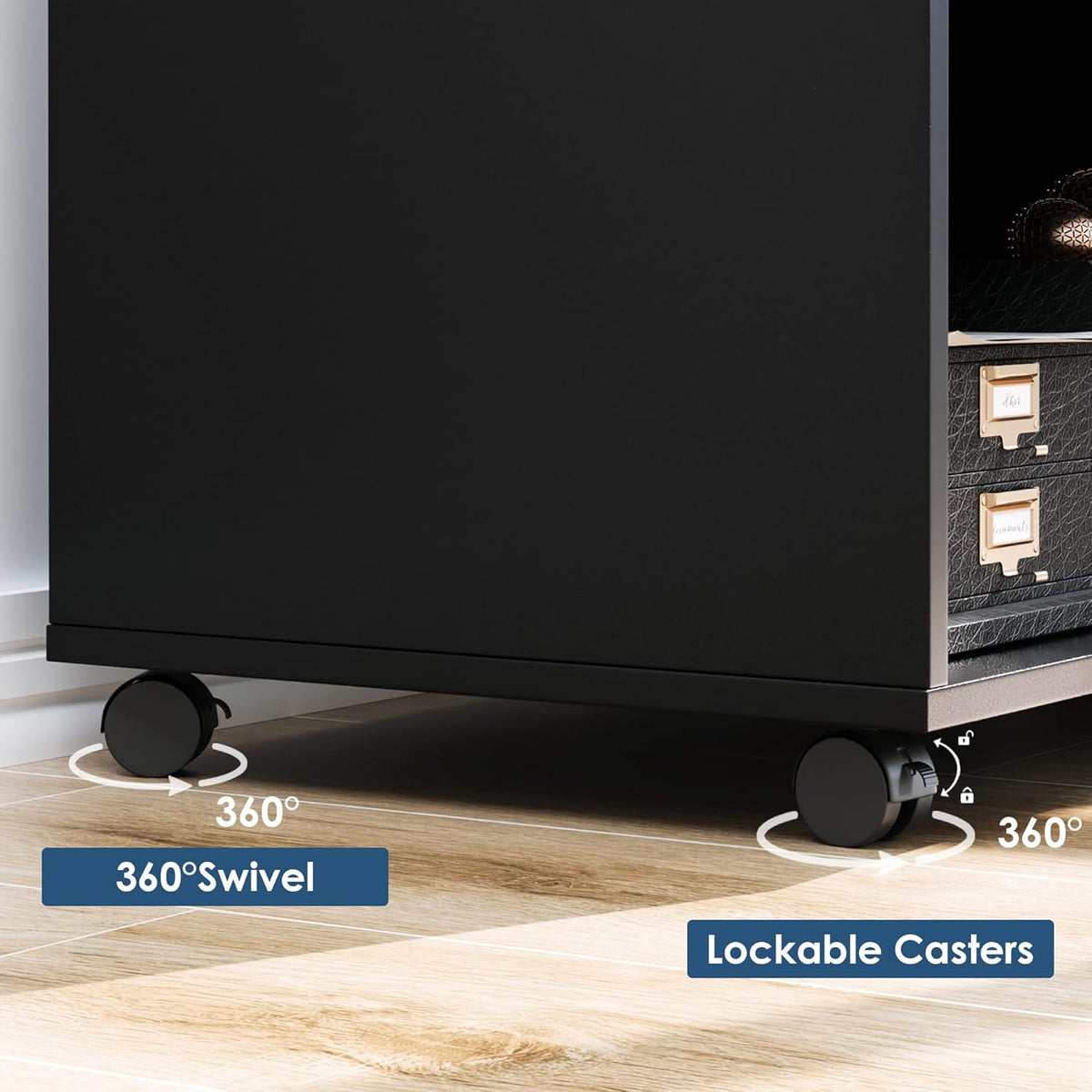 Black Wood Lateral File Cabinet with Lock E541
