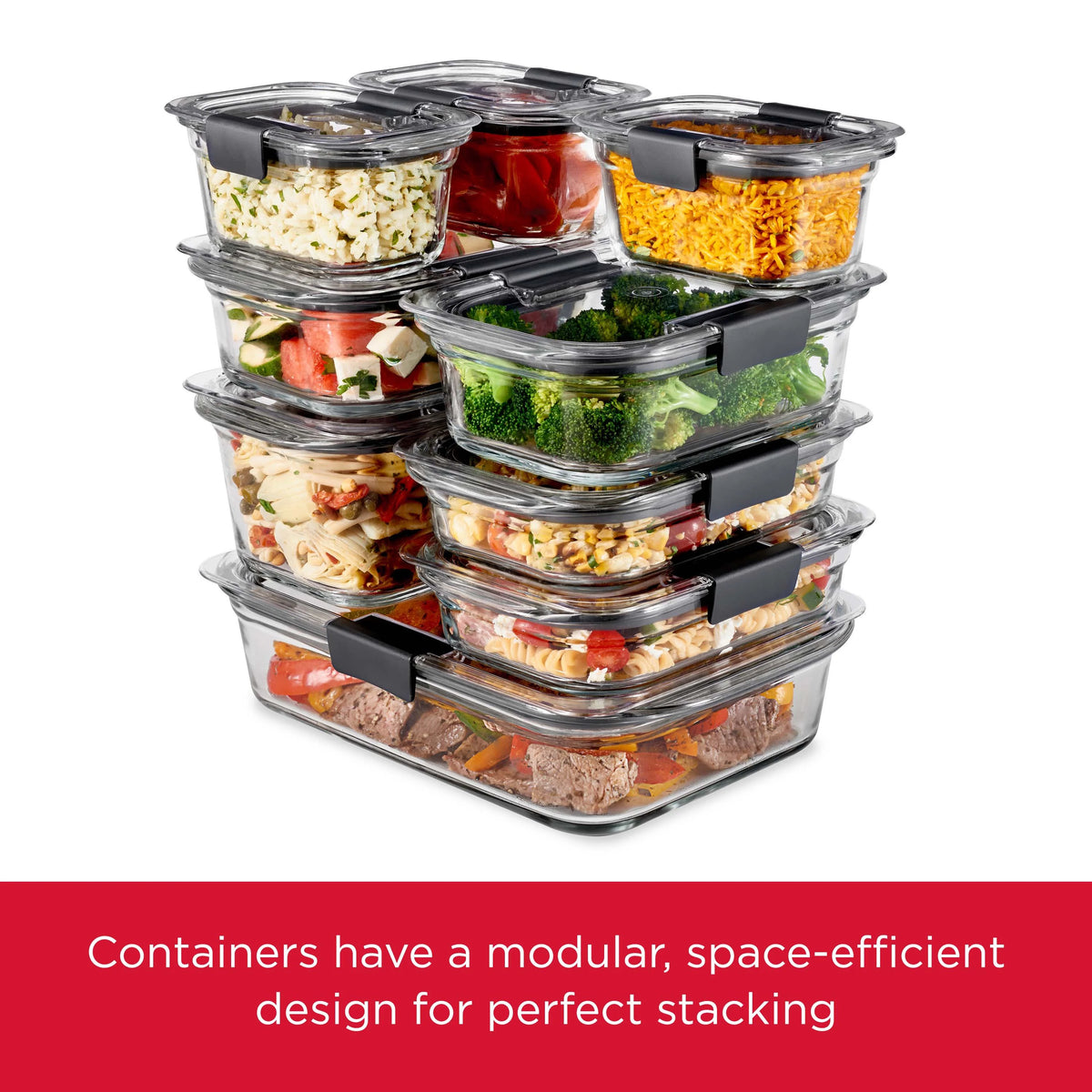 Set of 3 Glass Food Storage Containers with Latching Lids Y57509
