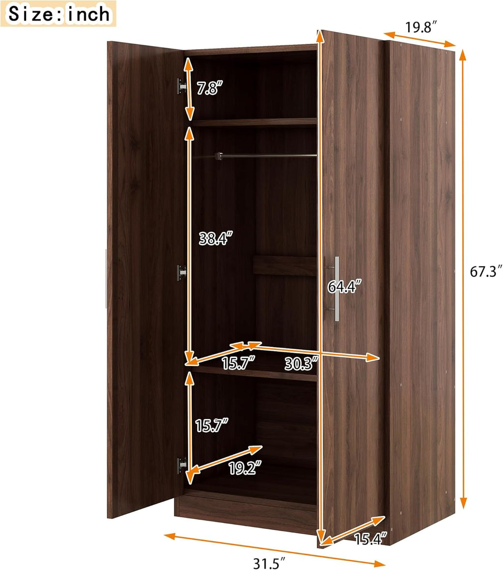 2-Door Wooden Wardrobe Armoire with 3 Storage Shelves H933