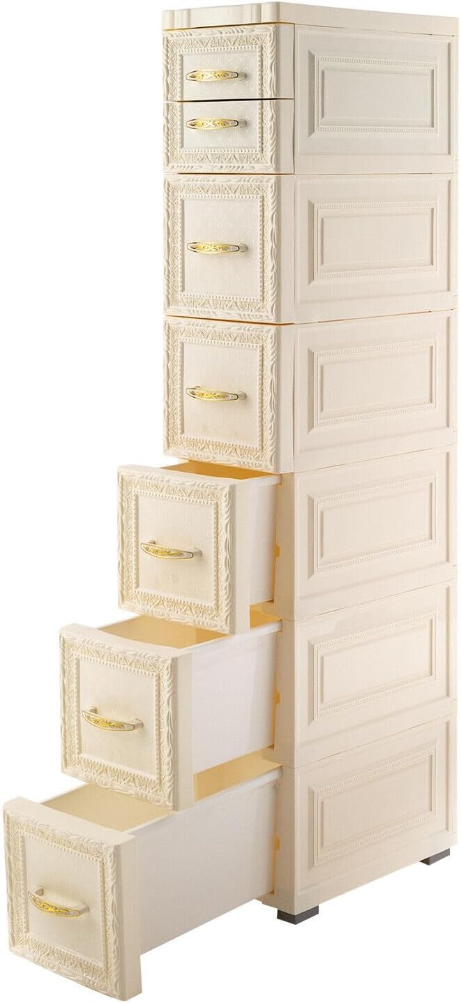 6 Tier Narrow Storage Cabinet with Drawers and Casters A109051