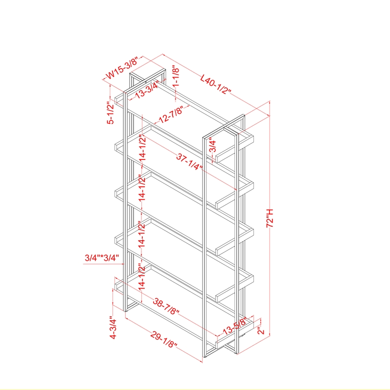 Contemporary Wood 5-Tier Bookcase in Antique White I53780