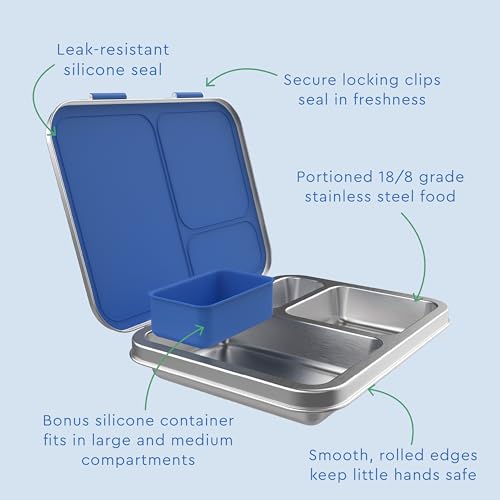 Stainless Steel Leak-Resistant Lunch Box, 3-Compartments with Silicone Container, Dishwasher Safe, BPA-Free (Fuchsia) Z593