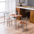 3-Piece Small Round Dining Table with Wine Storage Rack, Wood, Metal Frame, Brown G55672