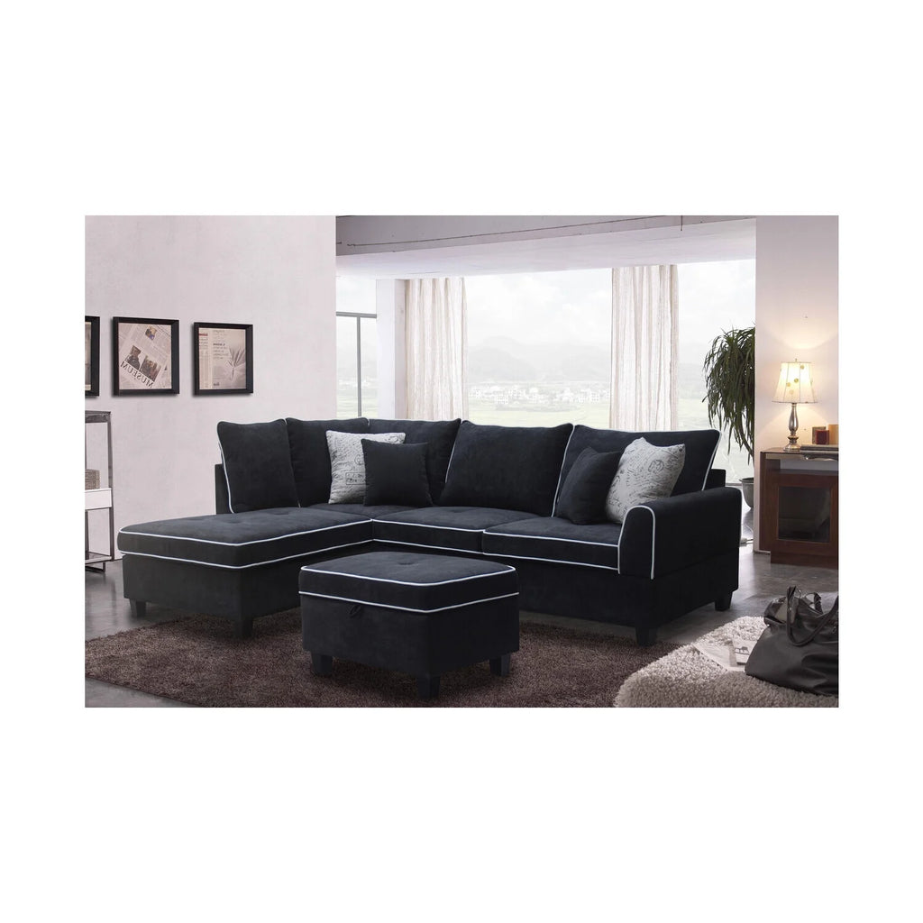 Country Cottage Fabric Sectional Sofa With Left-Facing Chaise And Storage Ottoman Q487