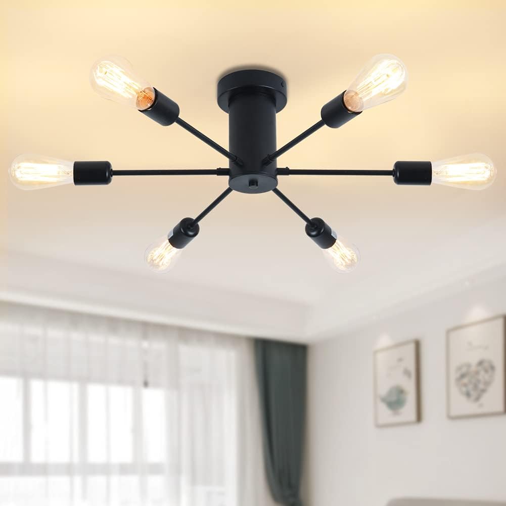 6 Light Matte Black Flush Mount Ceiling Light W6161