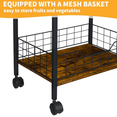 3-Tier Rolling Kitchen Stand with Wire Basket I304537