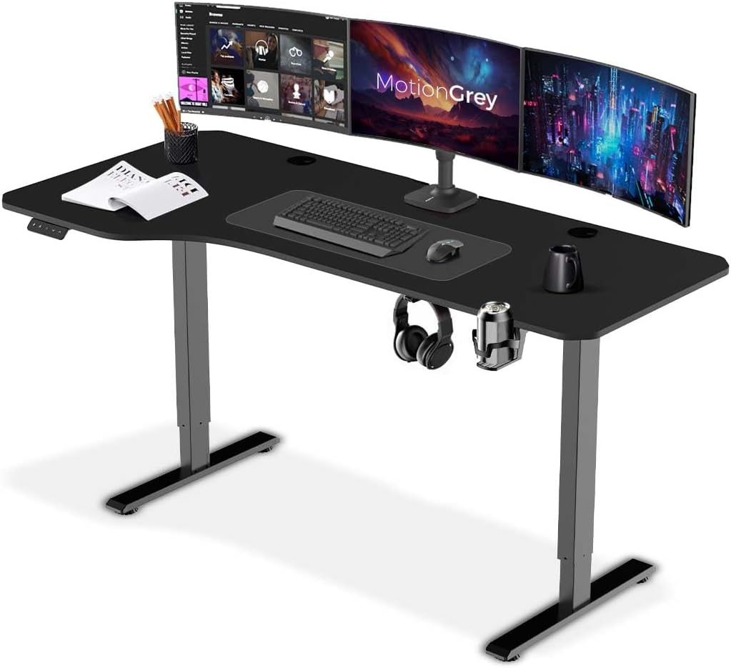 Adjustable L Shaped Electric Standing Desk with Black Frame G416