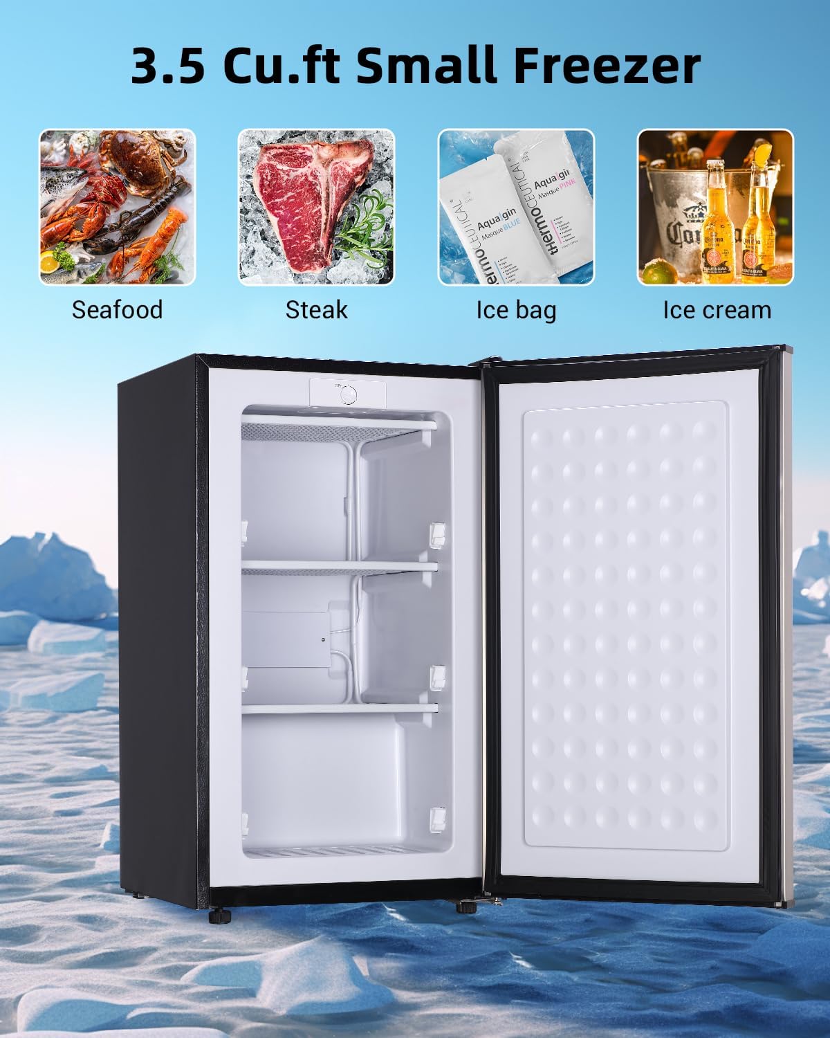 3.2 Cu. Ft. Compact Upright Freezer with 2 Shelves and 3 Level Adjustable Thermostat, Silver M998