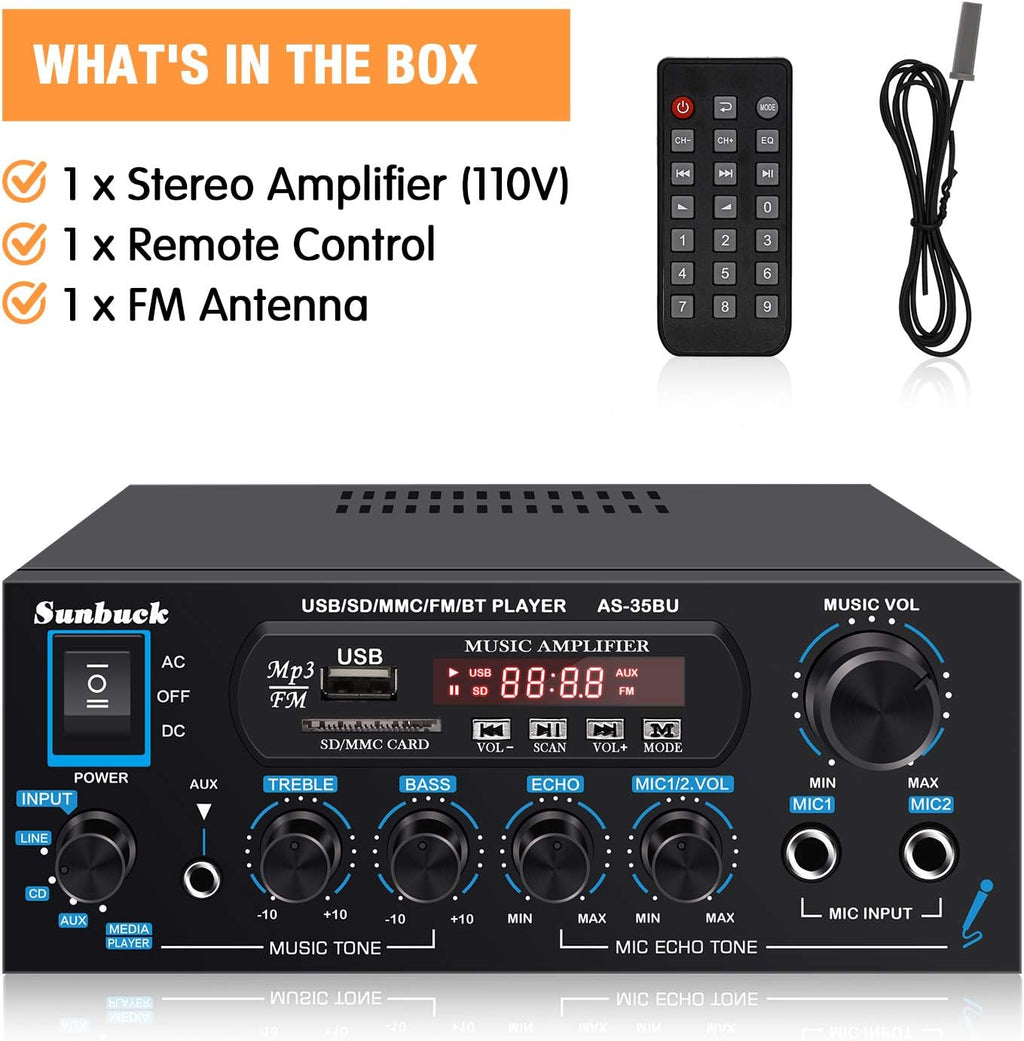 200W Dual Channel Wireless Bluetooth Stereo Amplifier Receiver M36143
