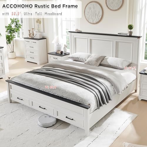 Full Size Bed Frame with Storage Drawers, Light Brown D578