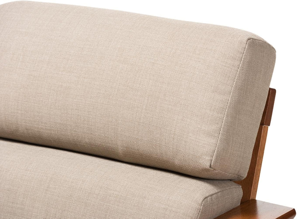 Cherry Finished Brown Wood and Dark Beige Fabric High Back 1-Seater Lounge Chair E901