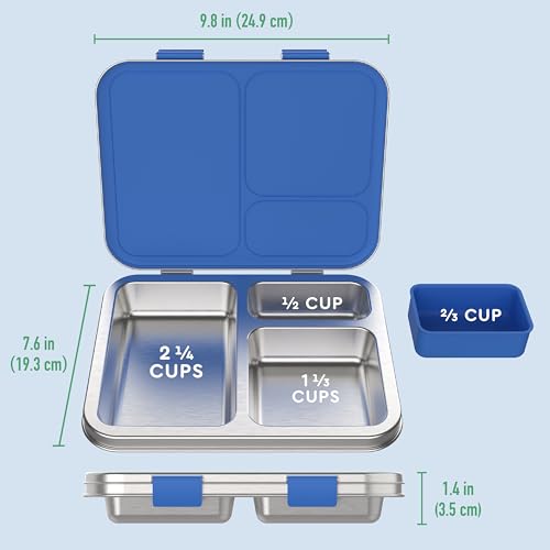 Stainless Steel Leak-Resistant Lunch Box, 3-Compartments with Silicone Container, Dishwasher Safe, BPA-Free (Fuchsia) Z593