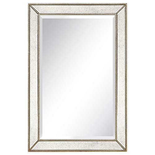 1"-Beveled Center Antique Mirror, Solid Wood Frame, 24" x 54", Champagne Y301690