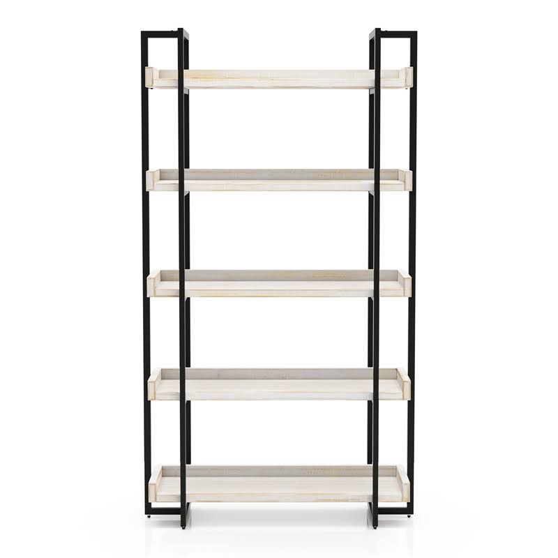 Contemporary Wood 5-Tier Bookcase in Antique White I53780